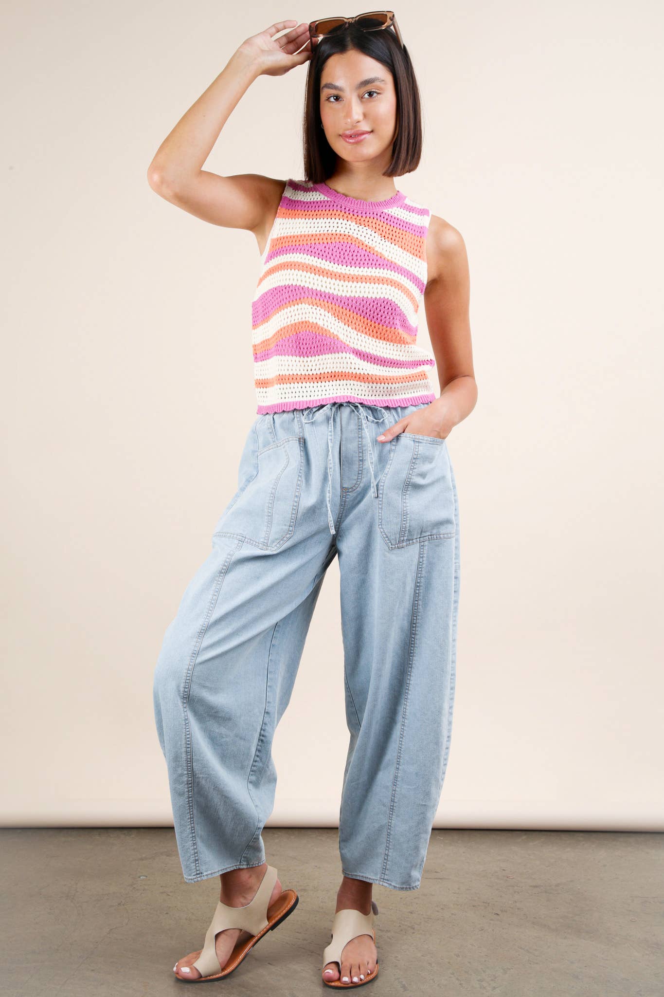 Stripe Knit Crop Sweater Top