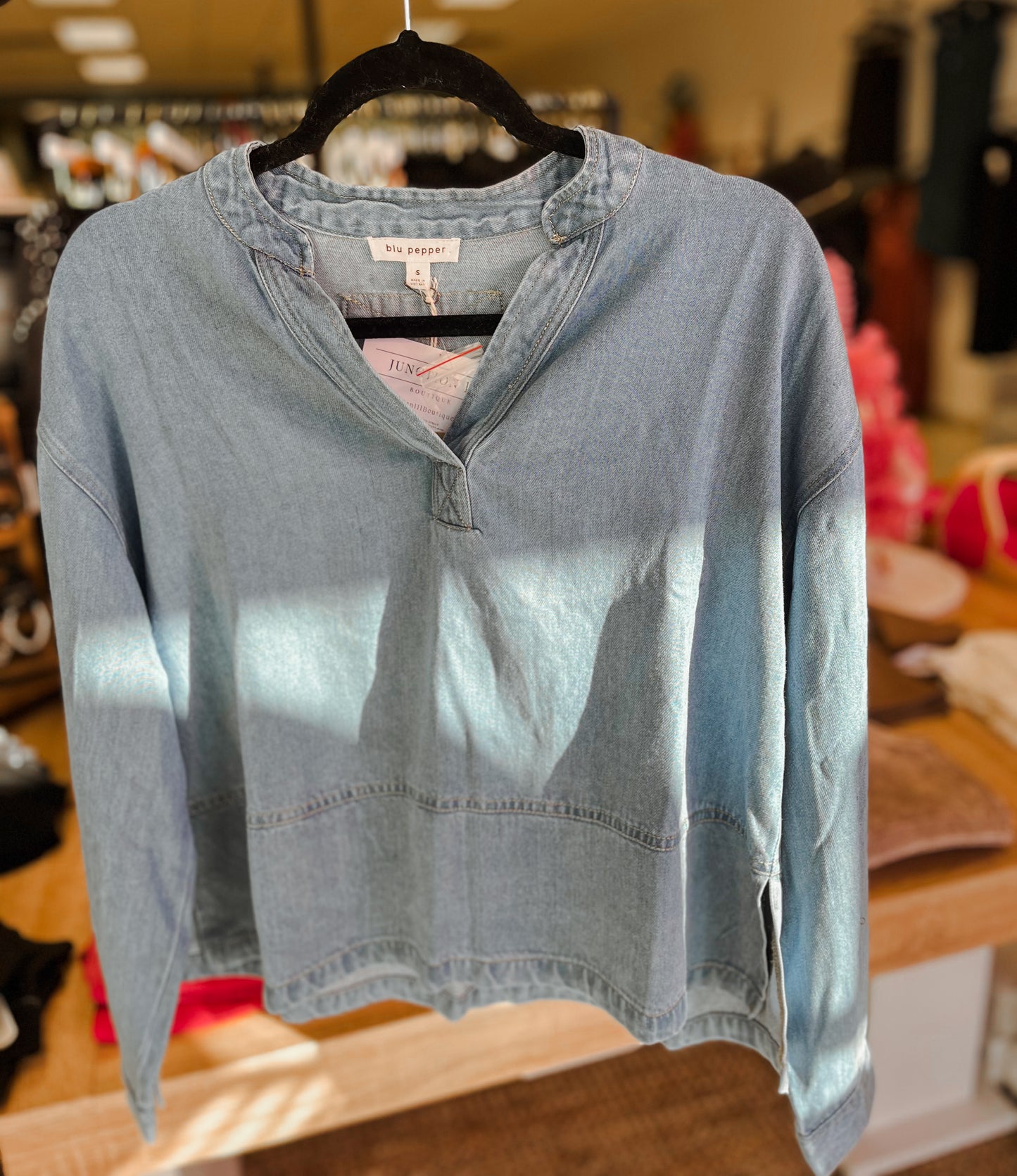 Denim Split Neck
