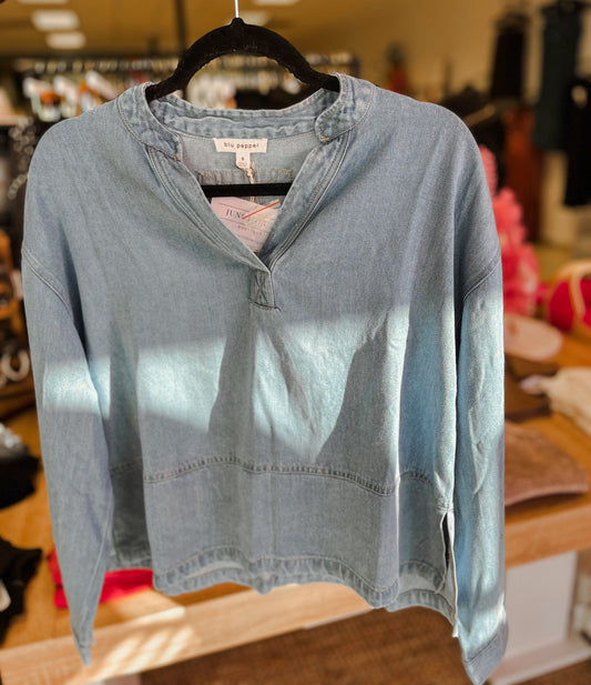 Denim Split Neck