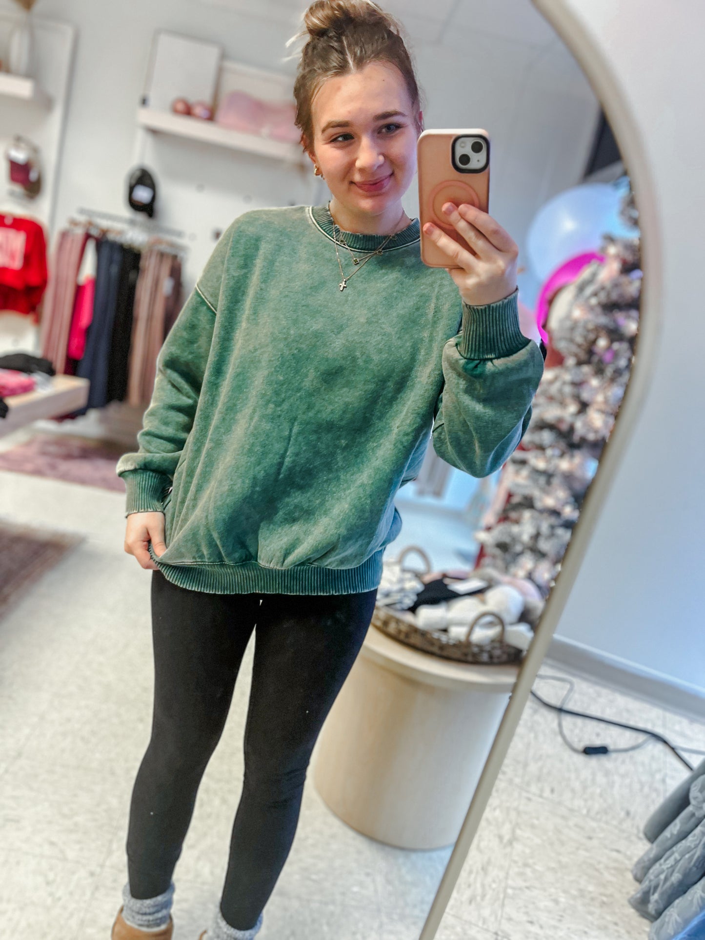 Oversized Fleece Pullover - Dark Green
