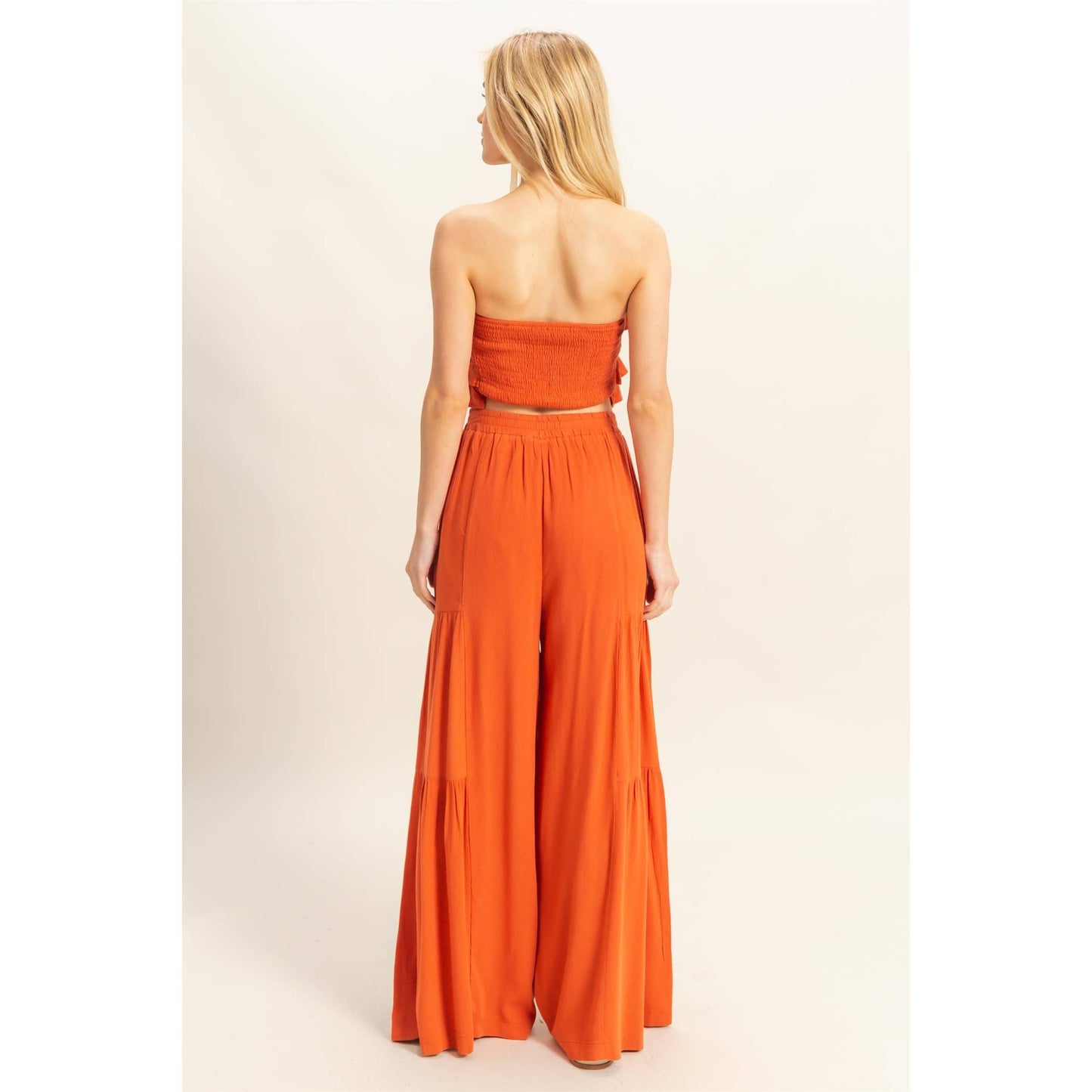 Ruffle Top Flowy Pants Set: RUST