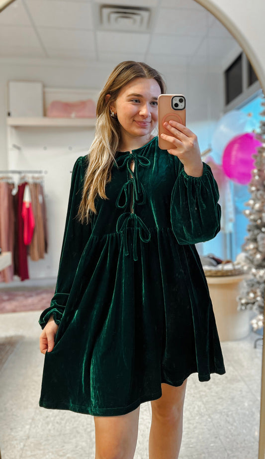 Velvet Front Tie Holiday Dress