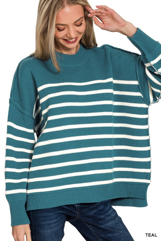 Teal Tide – Falling Lines Striped Sweater