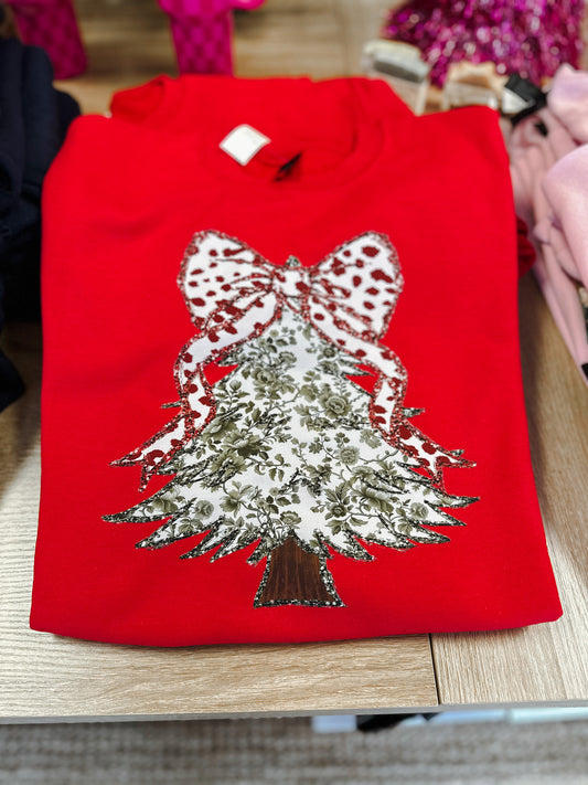 Glitter Tree Crewneck - Red