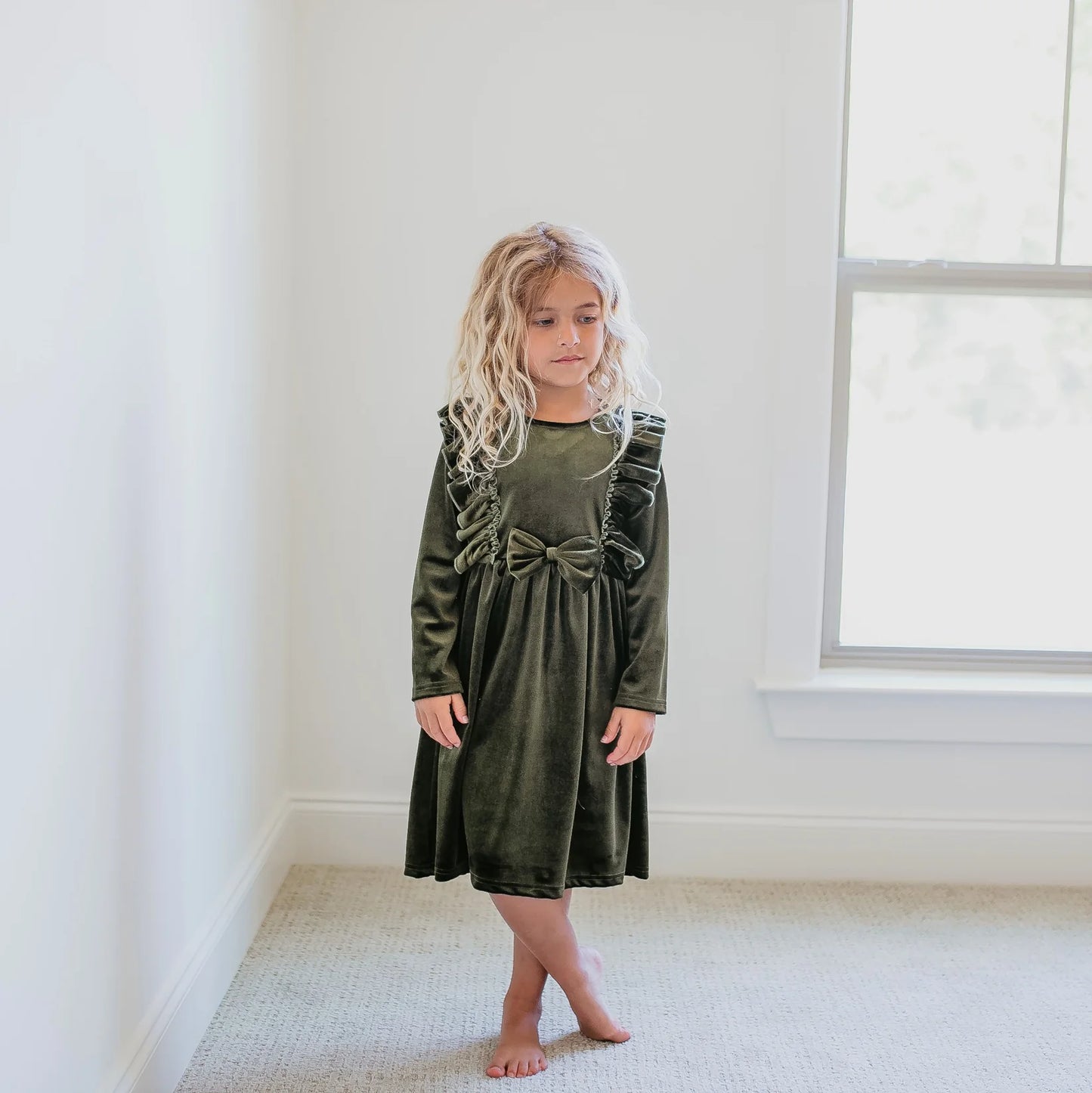 Velvet Bow Dress - Green