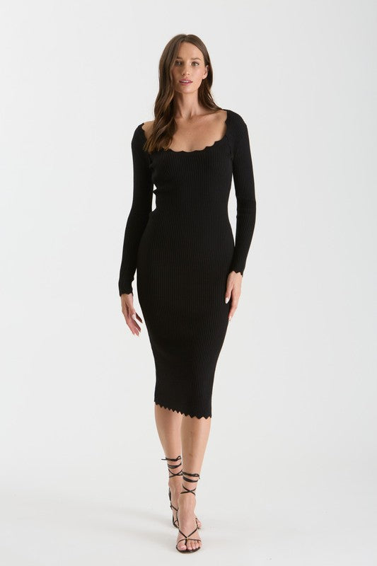 Scallop Hem Rib Knit Dress