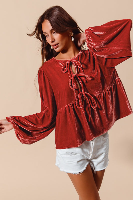 Front Tie Velvet Peplum