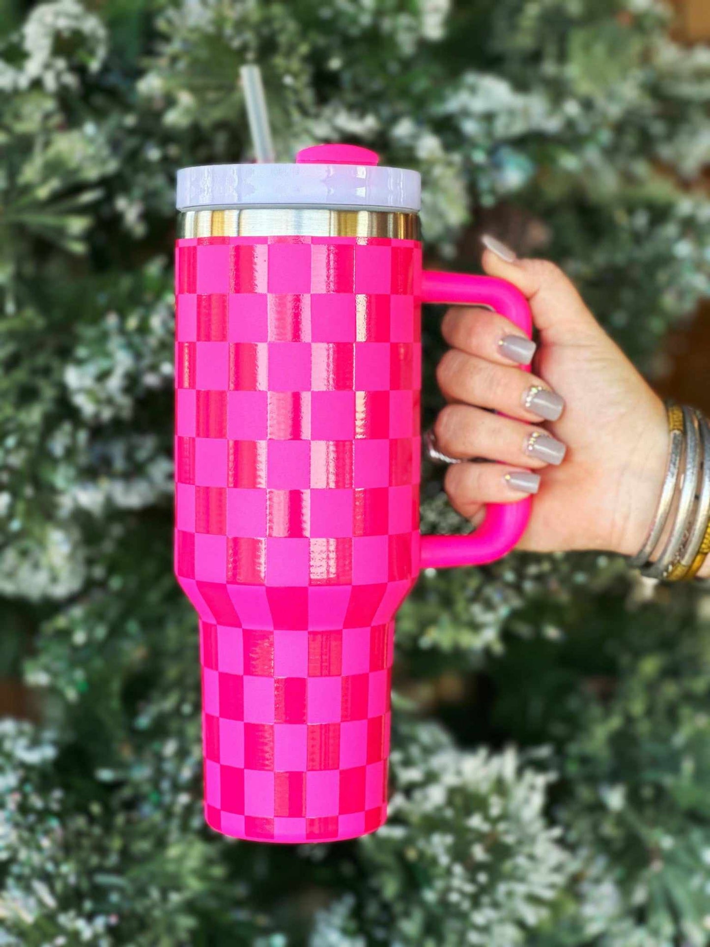 Pink Checkered Tumbler