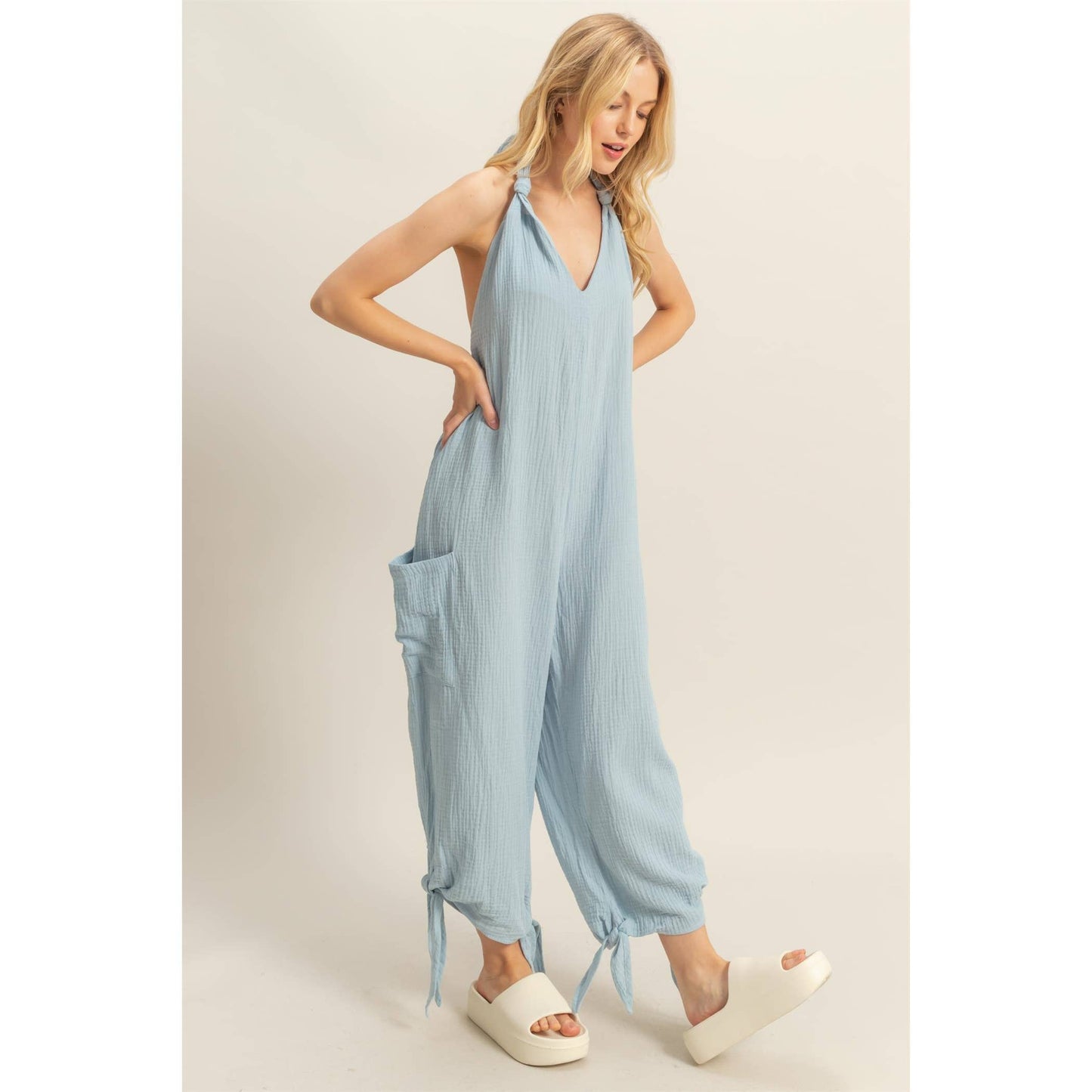 Halter Neck Gauze Jumpsuit