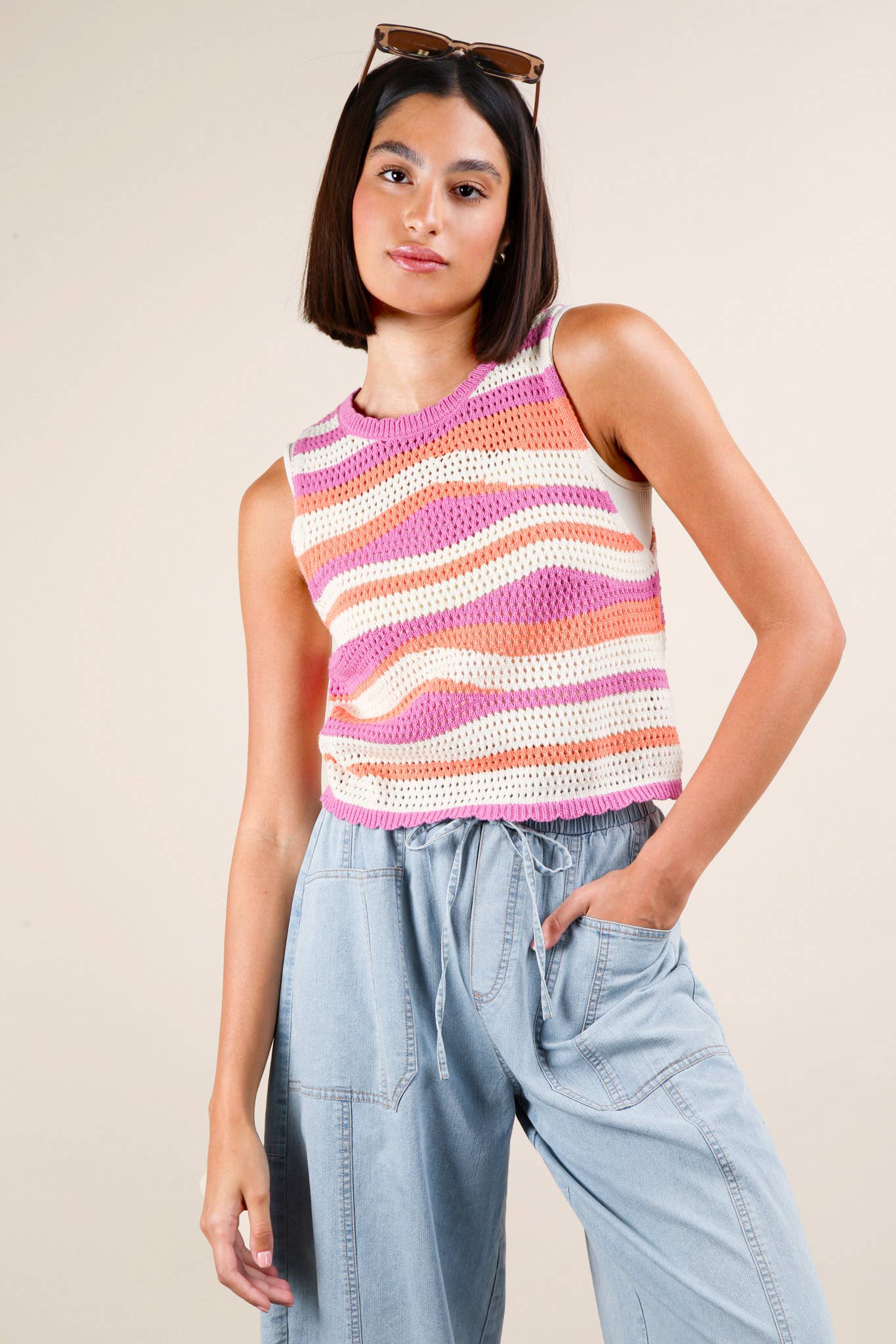 Stripe Knit Crop Sweater Top