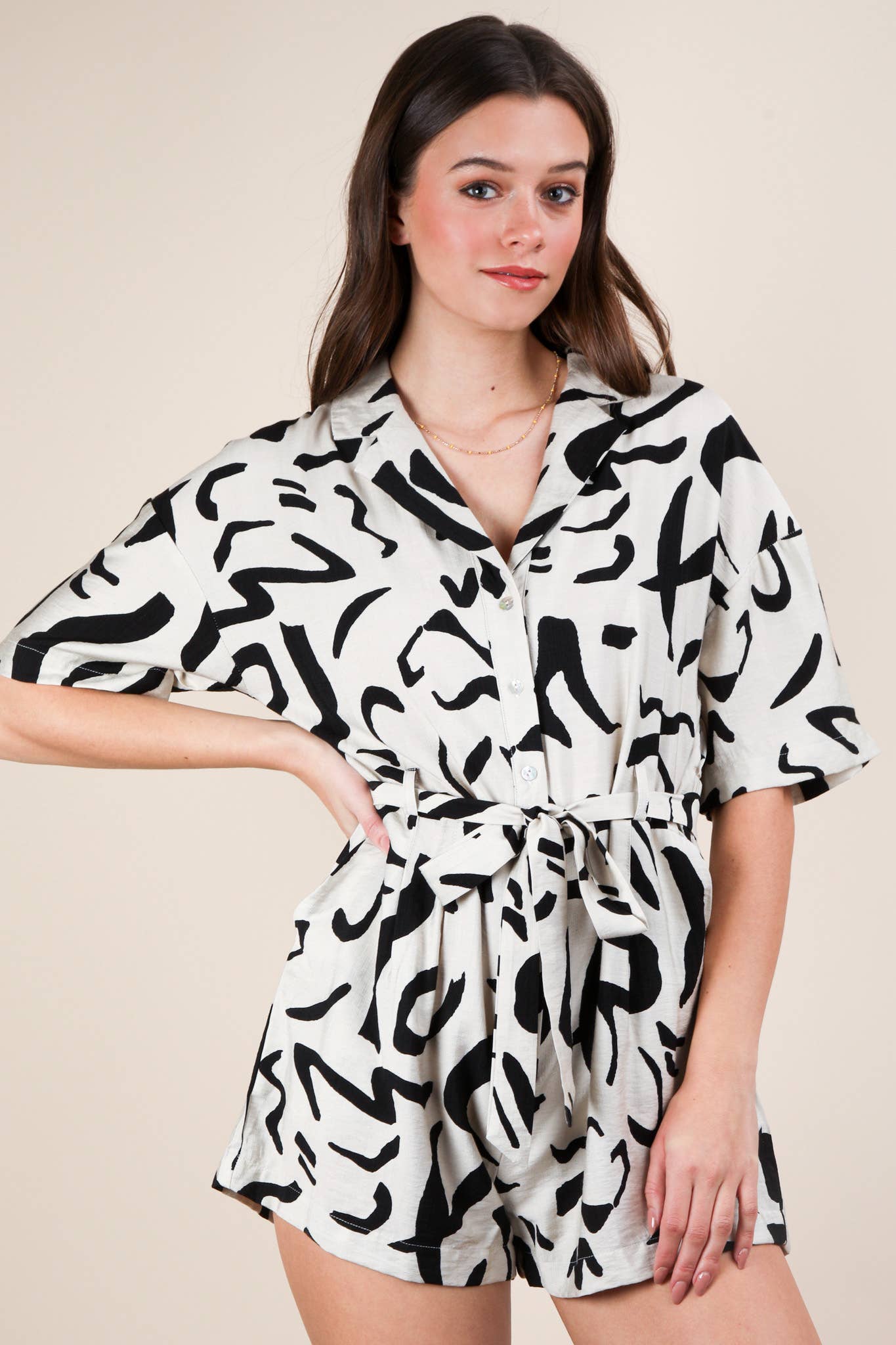 Oversized Printed Button Down Resort Romper