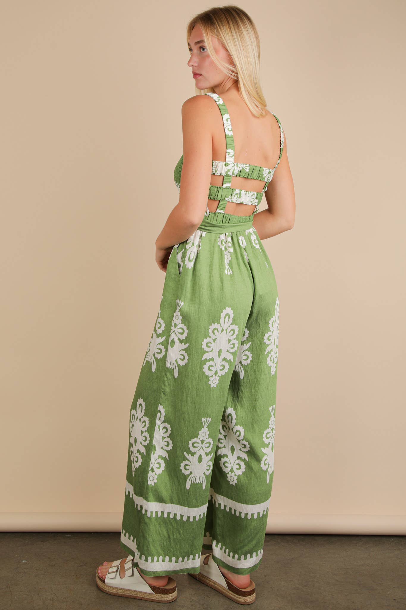 Boho Printed Smocking Detail Jumpsuit