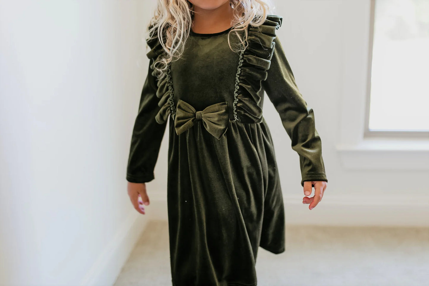 Velvet Bow Dress - Green